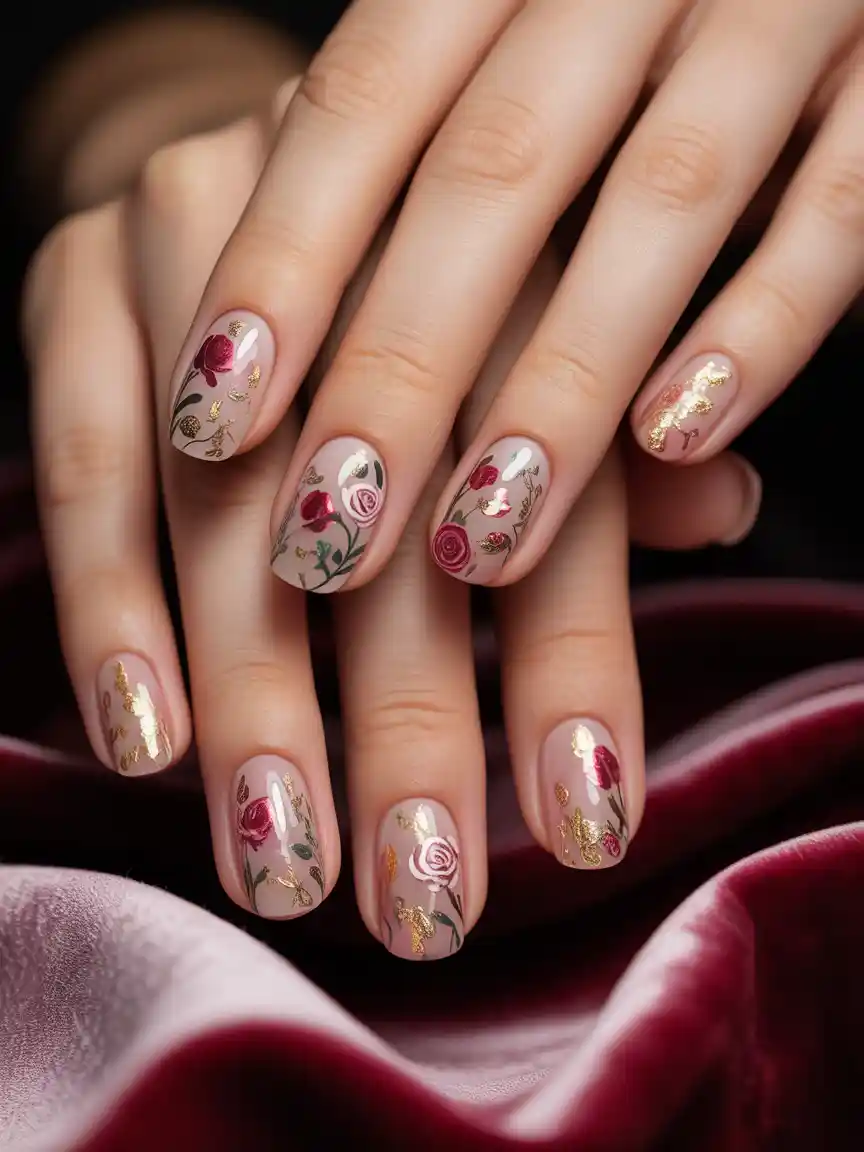 Floral Gold and Red Foil
