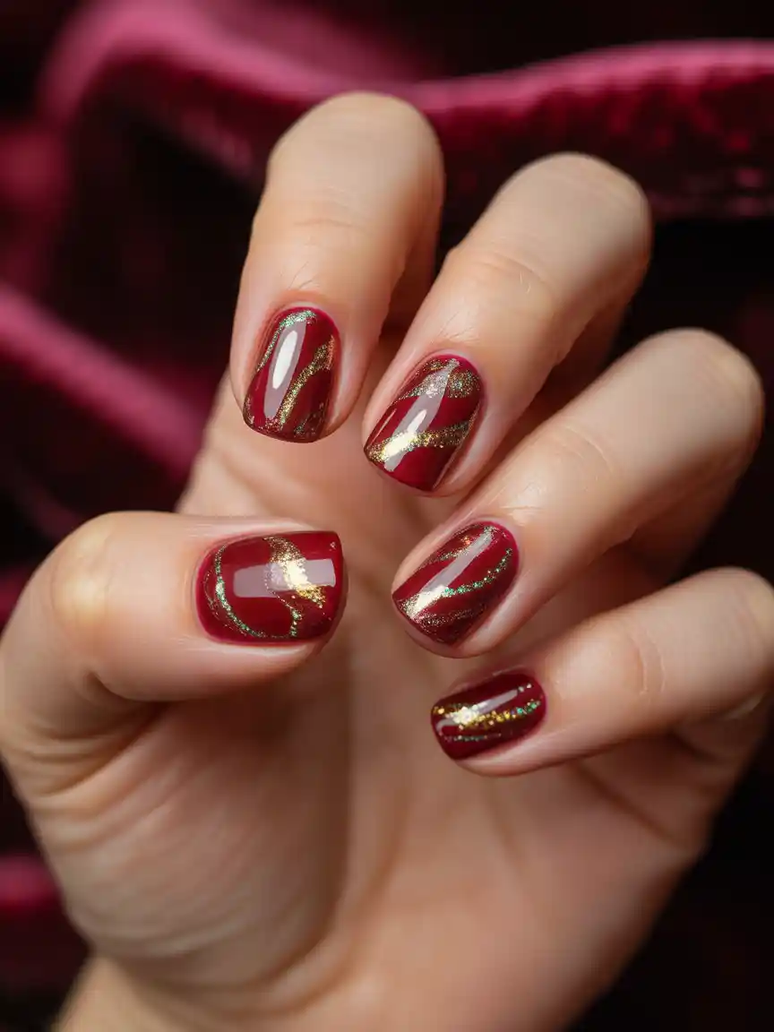 Gold Foil Mixed with Glitter on Cherry Base