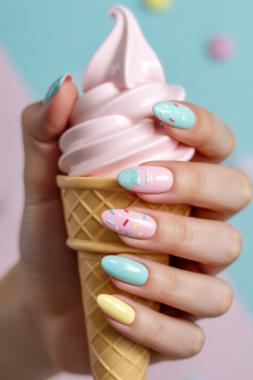 Ice Cream inspired nail design Ice cream-inspired nail design