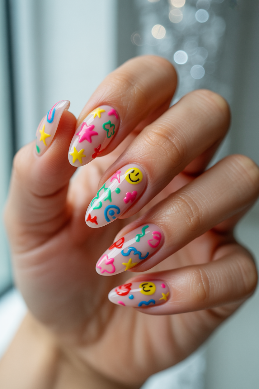 Multicolor Doodle Nails Multicolor Doodle Nails