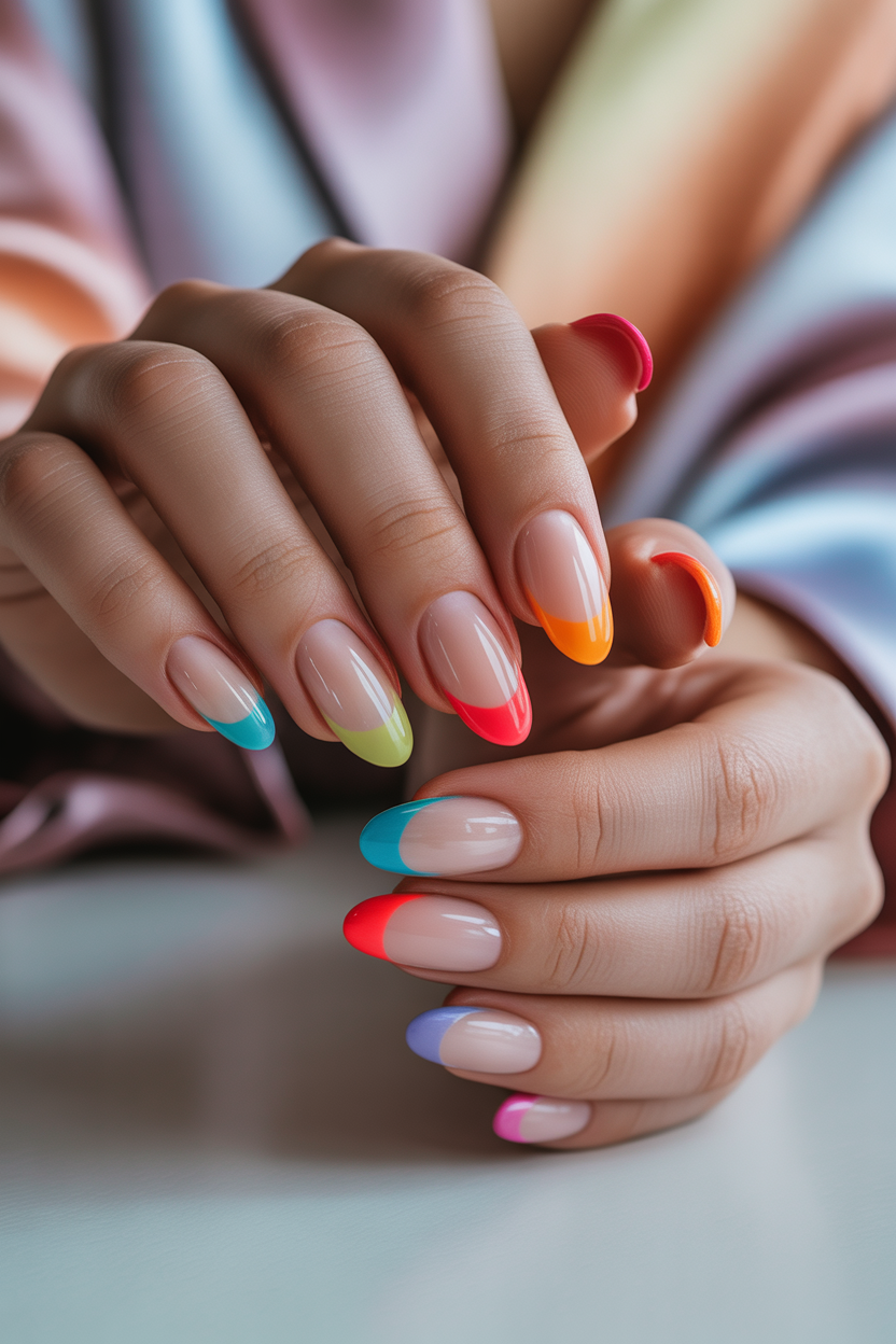 Rainbow French fade nail Rainbow French fade nail