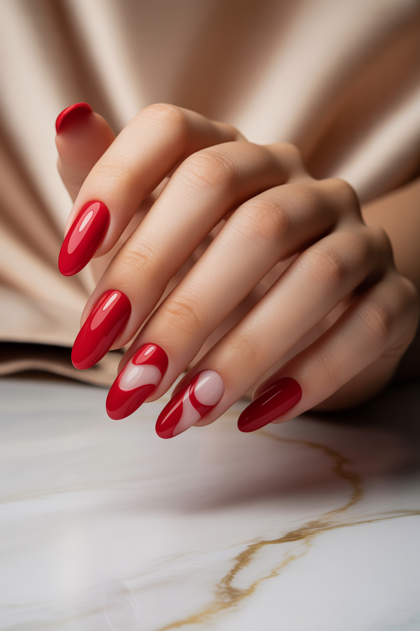 Red Nails with Negative Space Art Red Nails with Negative Space Art