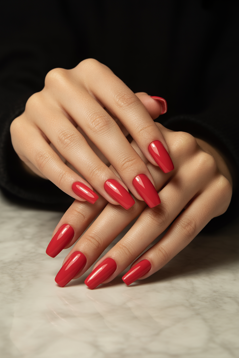 Solid Bright Red Coffin Nails Solid Bright Red Coffin Nails
