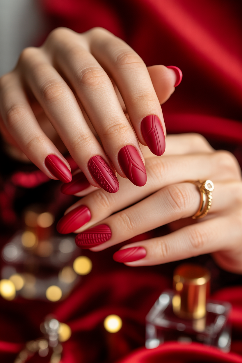 Textured Matte Red Nails Textured Matte Red Nails