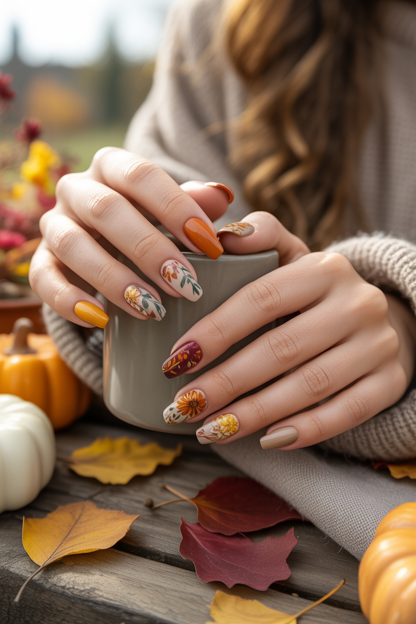 Autumn Floral Nails Autumn Floral Nails