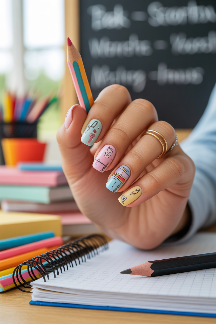 Back to School School Supplies Nails Back to School School Supplies Nails