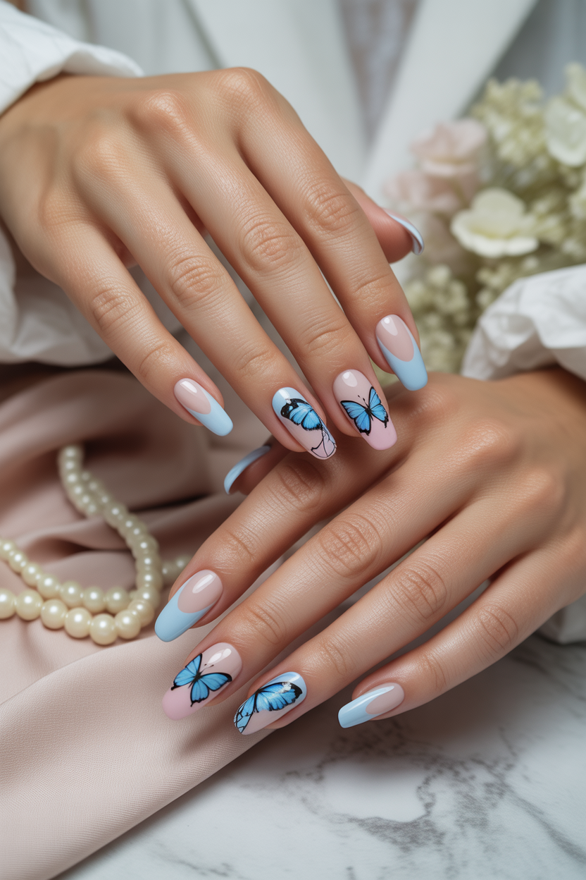 Blue Butterfly Accent Nails Blue Butterfly Accent Nails