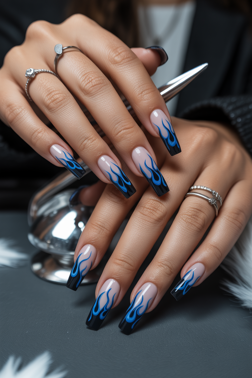 Blue Flames Nail Art Blue Flames Nail Art