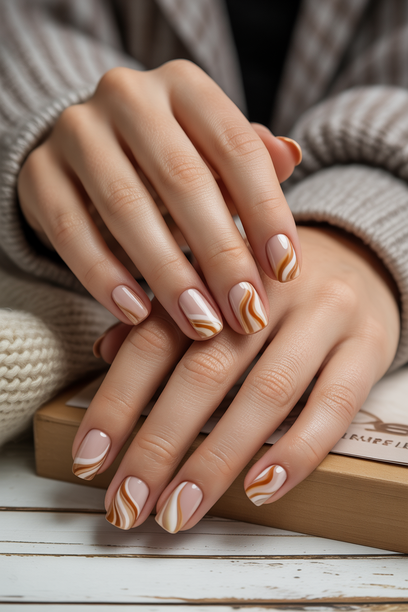 Caramel Swirl Nails