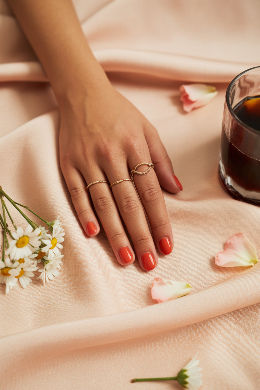Coral Short Round Nails Coral Short Round Nails