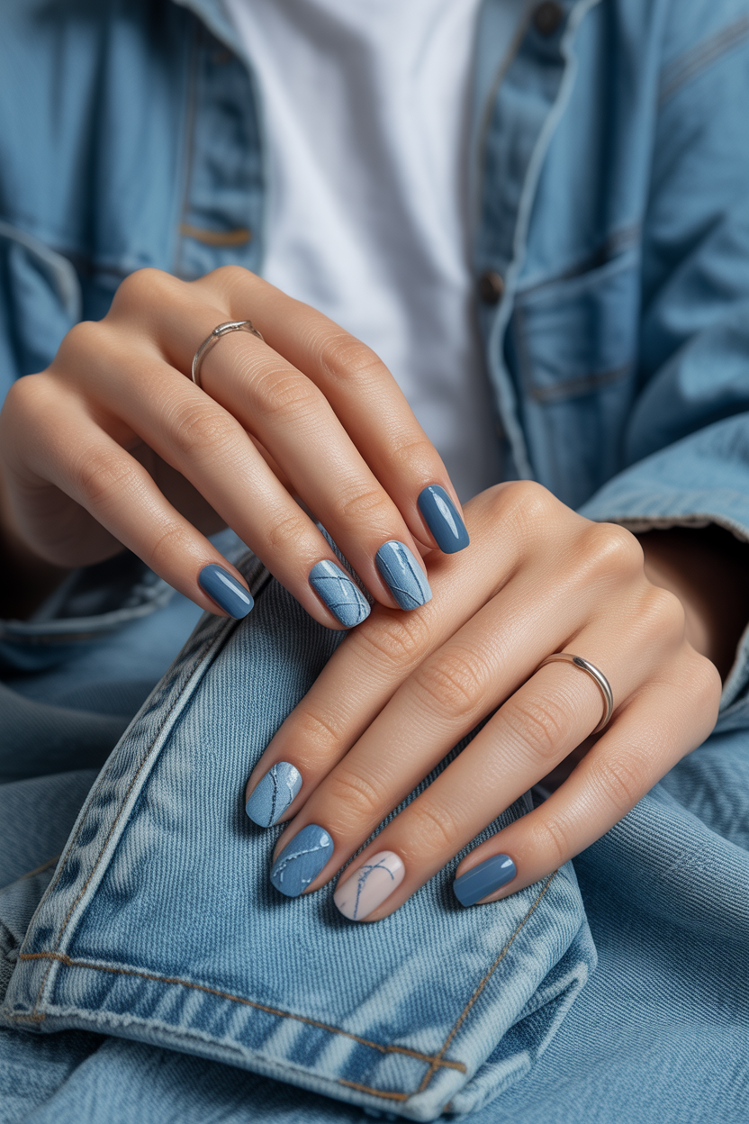 Denim Blue Textured Nails Denim Blue Textured Nails