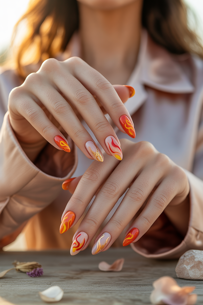Fire Swirl Leo Nails