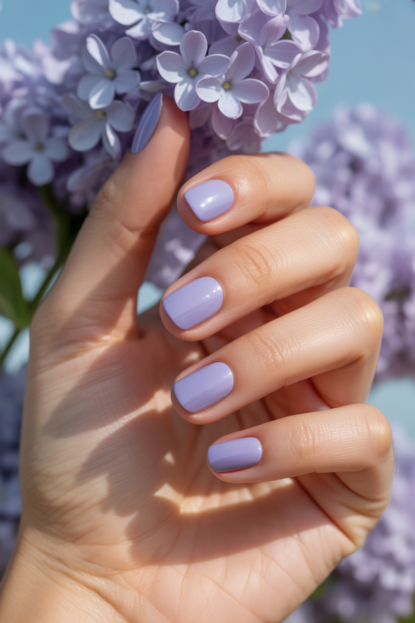 Glossy Lavender on Short Tips Glossy Lavender on Short