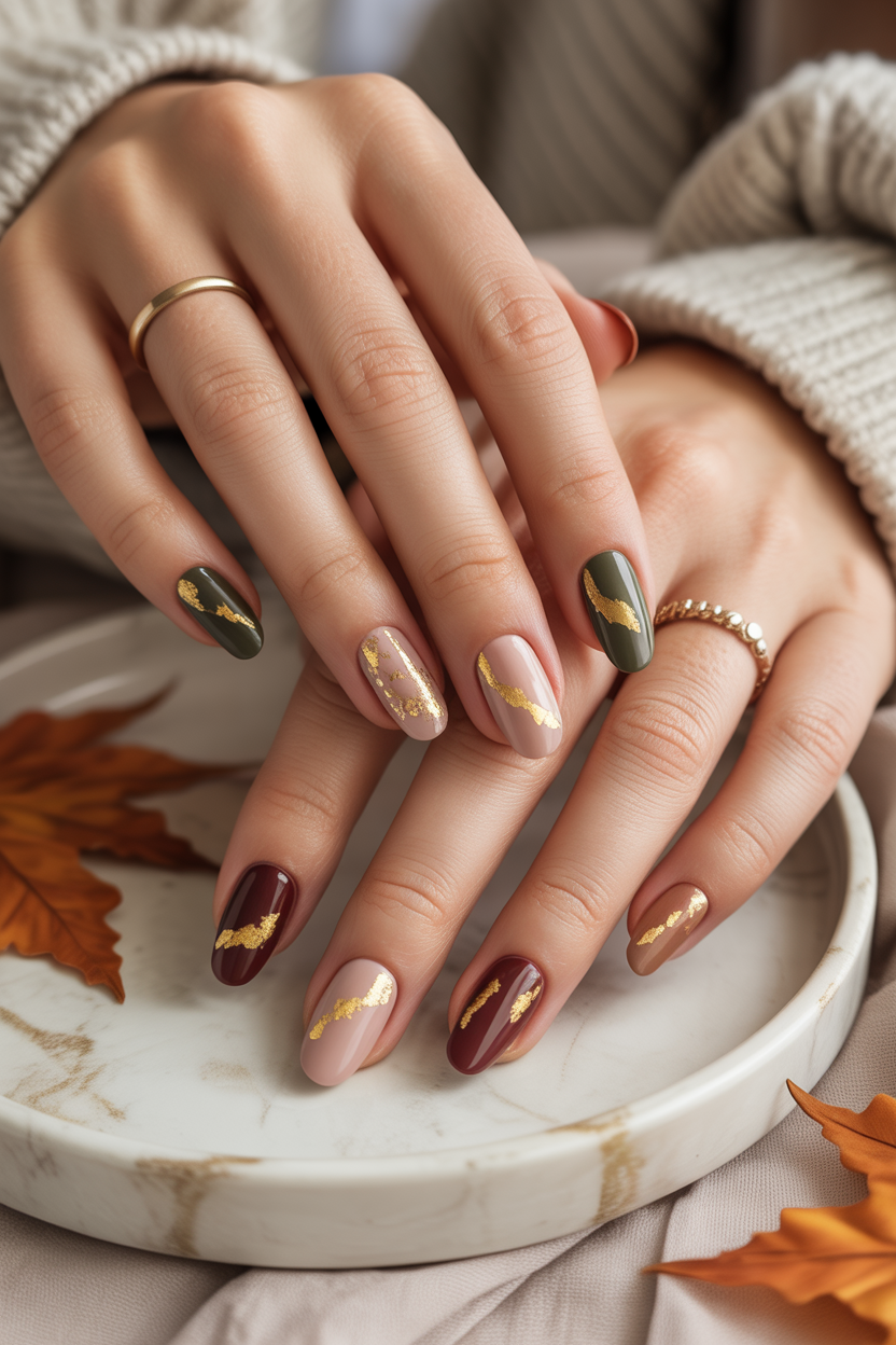 Gold Foil Autumn Nails Gold Foil Autumn Nails