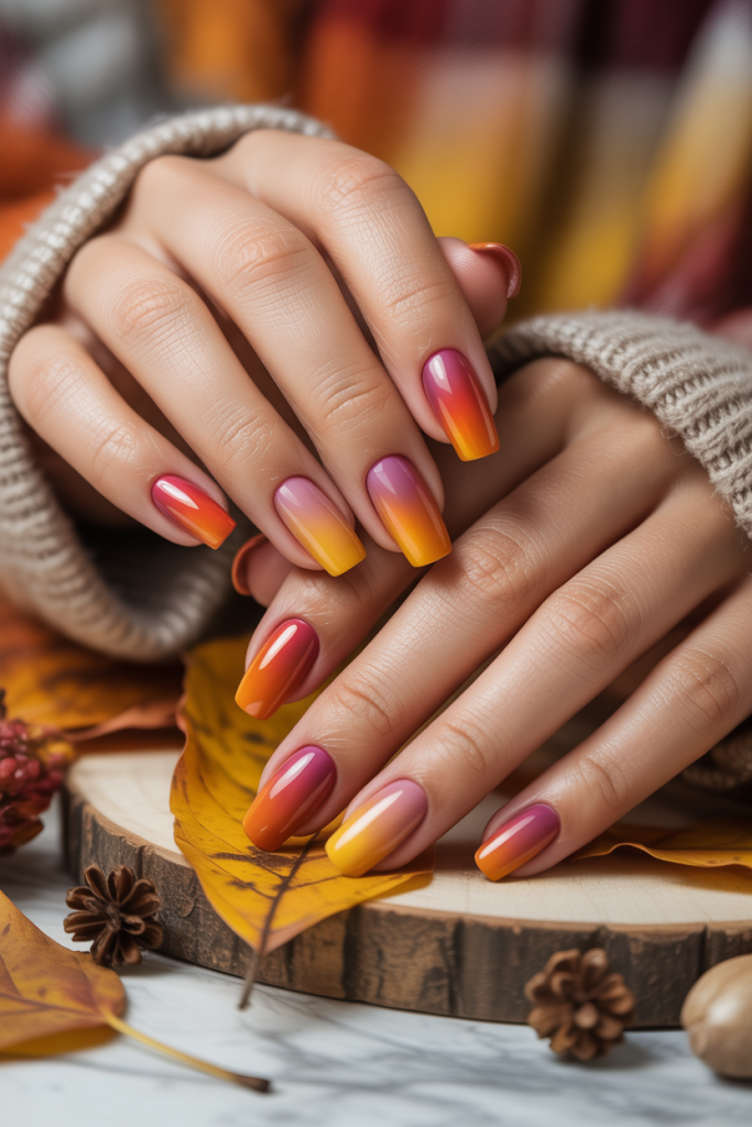 Gradient Sunset Autumn Nails