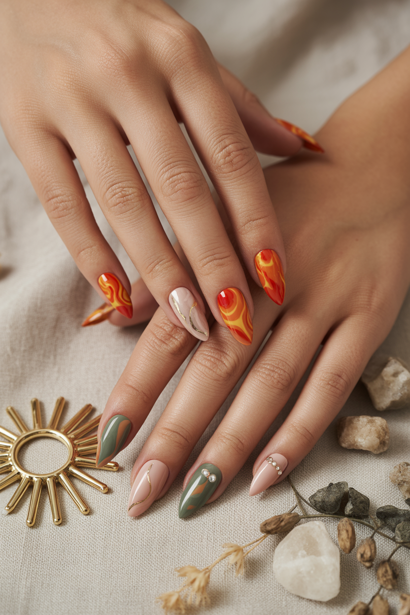 Leo and Virgo Split Nail Design