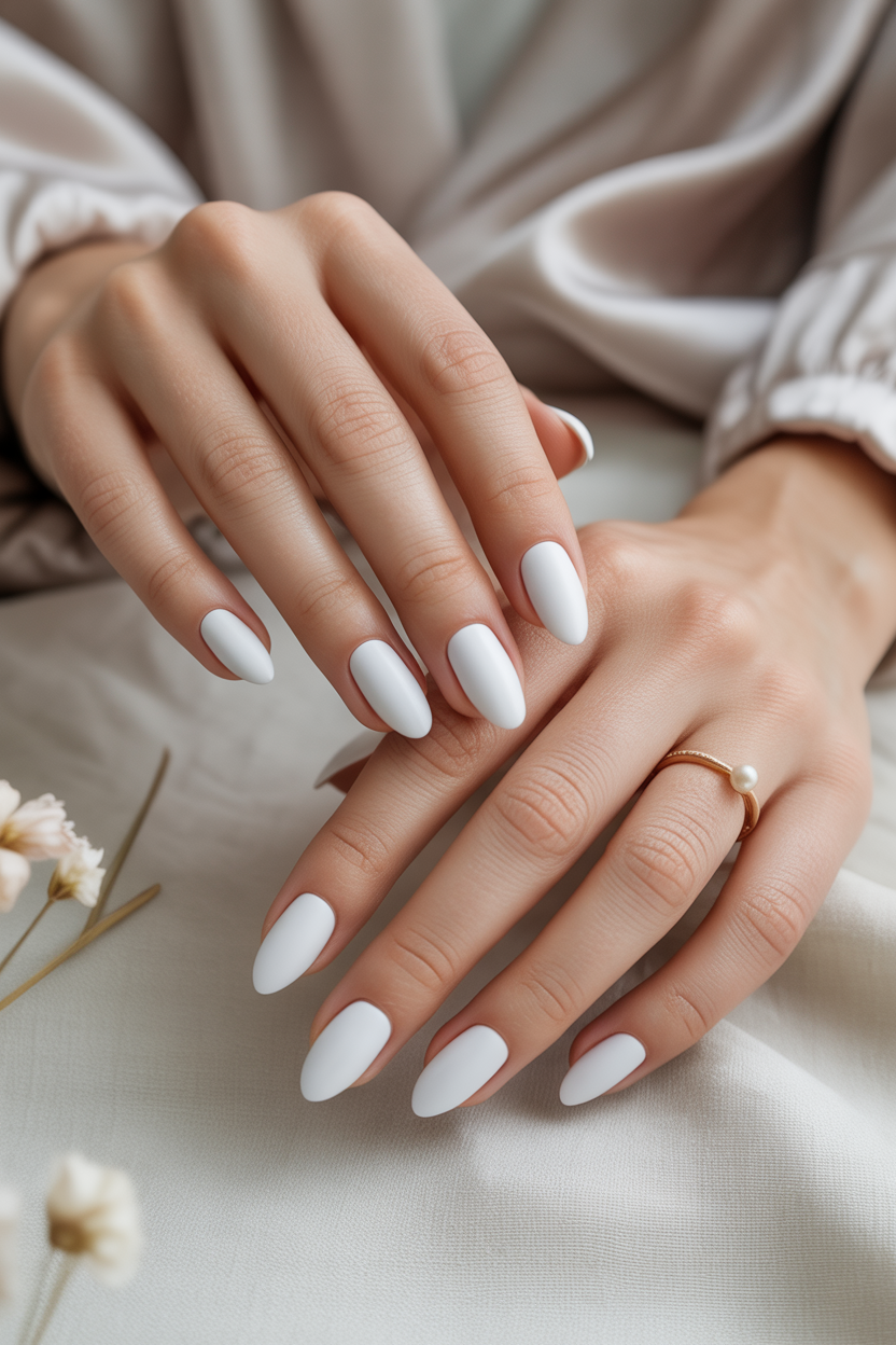 Matte White Almond Nails Matte White Almond Nails