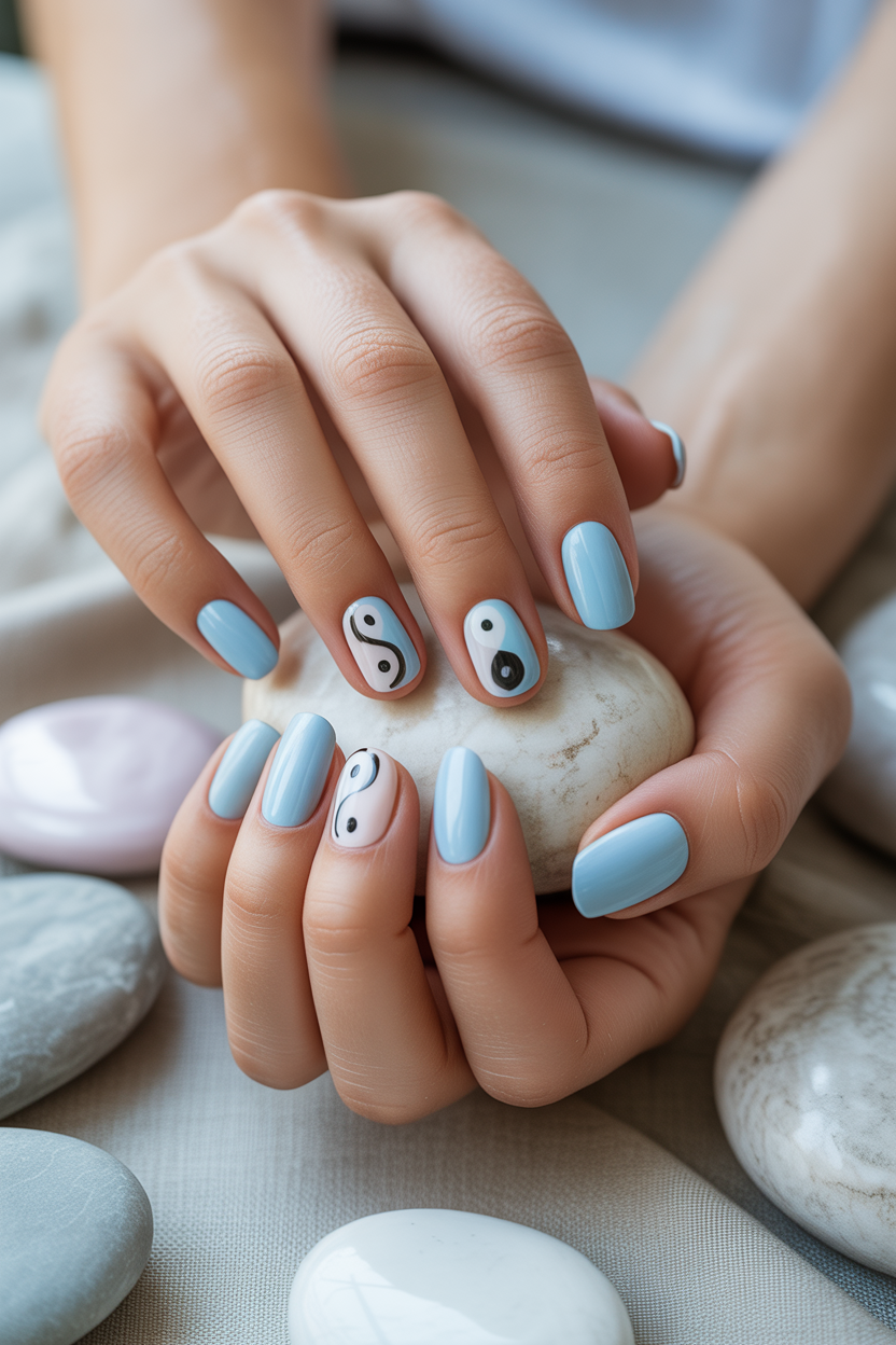 Pastel Blue Yin Yang Nails Pastel Blue Yin Yang Nails