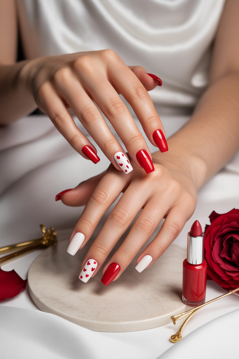 Red and White Nails