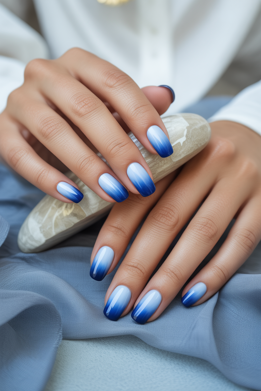 Sky to Navy Blue Ombre Nails Sky to Navy Blue Ombre Nails