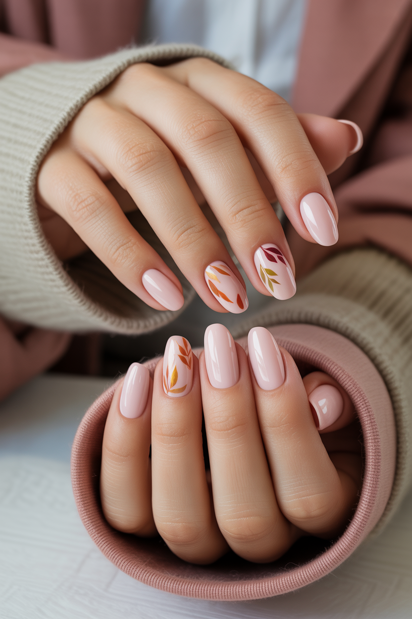 Soft Pink with Fall Leaf Art