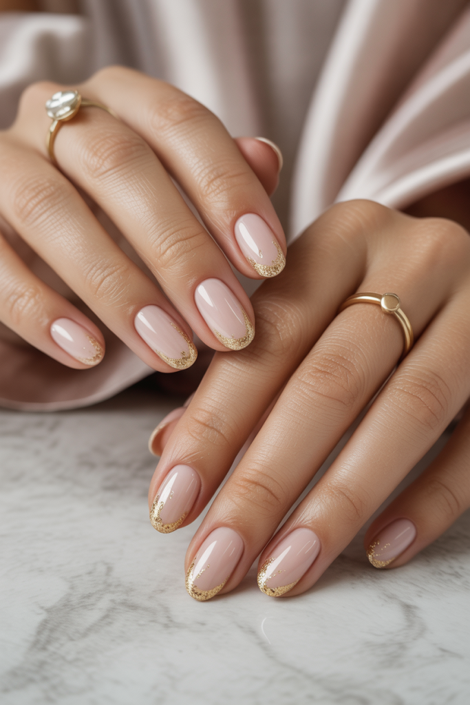 Subtle Gold-Dust Nude Nails