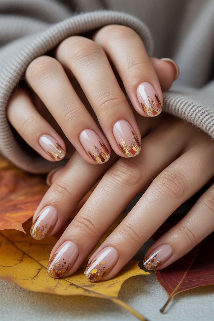 Transparent Autumn Glitter Nails