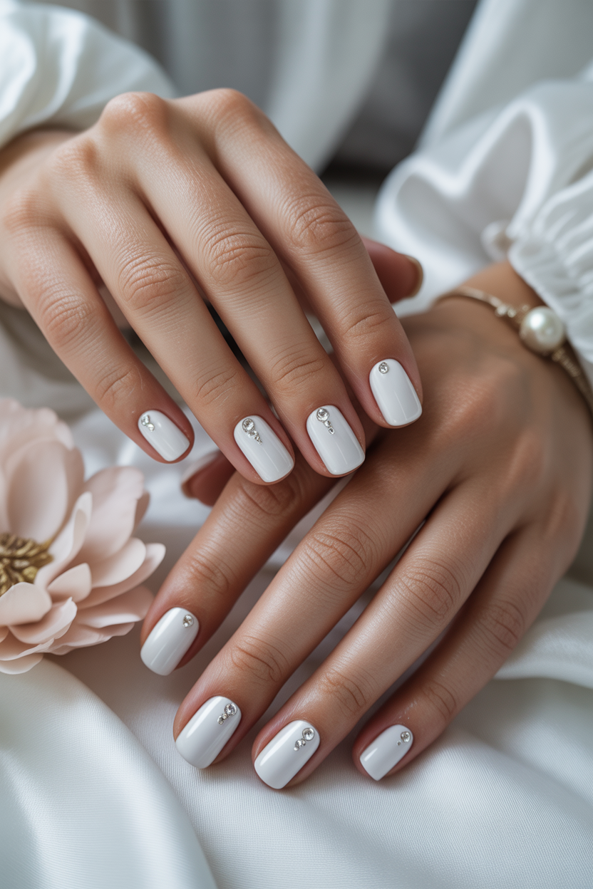 White Nails with Rhinestones White Nails with Rhinestones