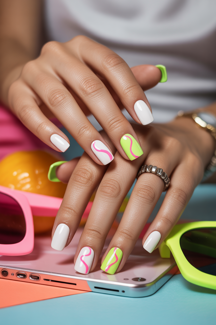 White and Neon Accents White and Neon Accents