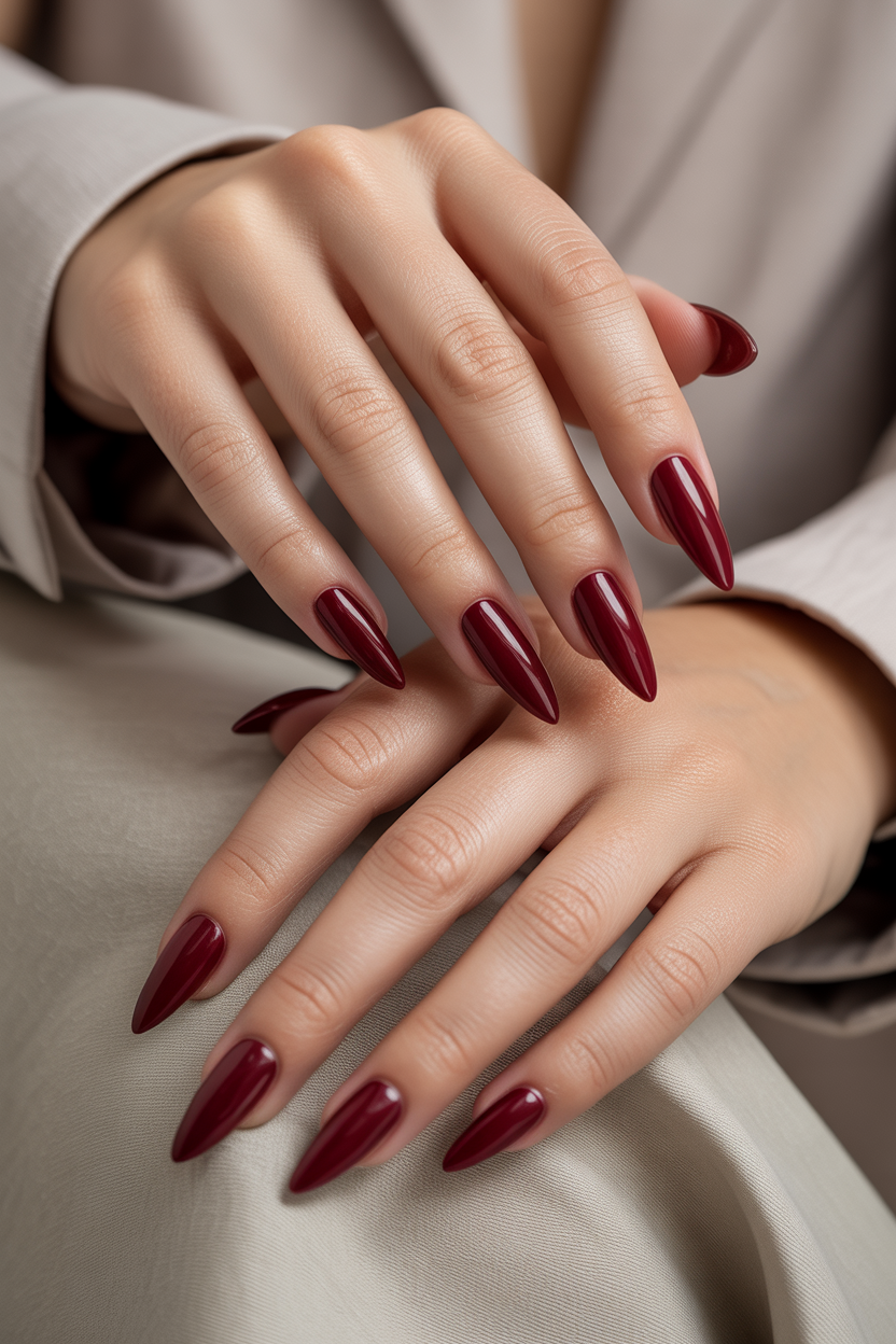 Wine Red Stiletto Nails