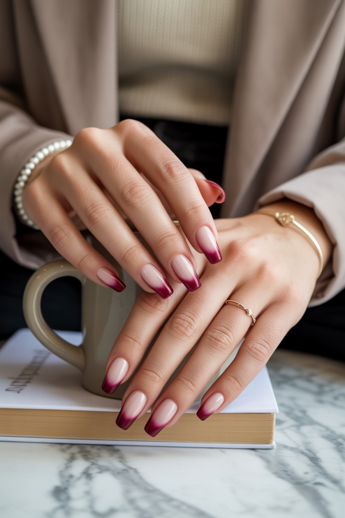 Burgundy Ombre French Tips