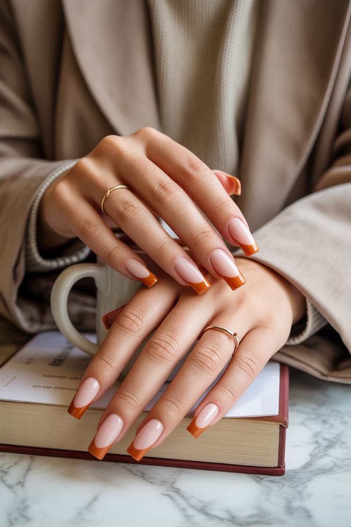 Burnt Orange Angled French Tips