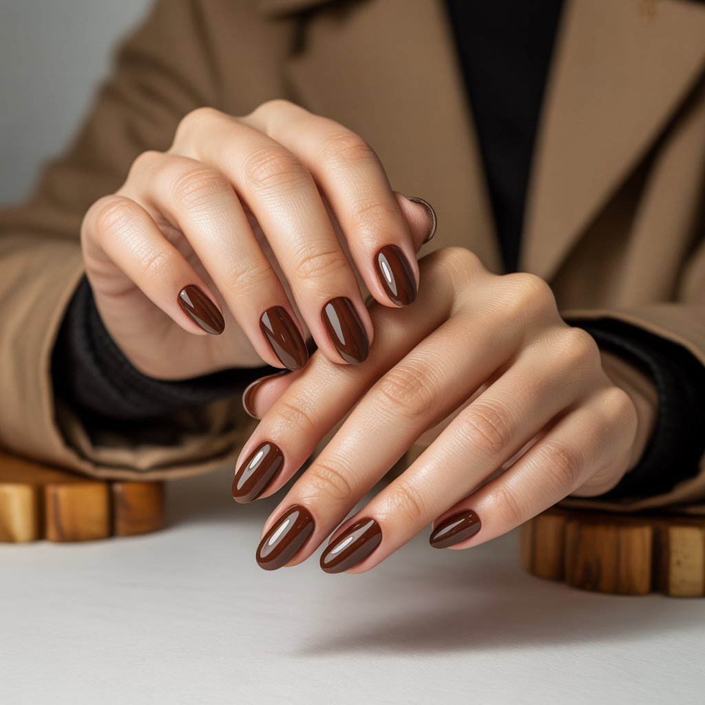 Chrome Brown Glossy Nails