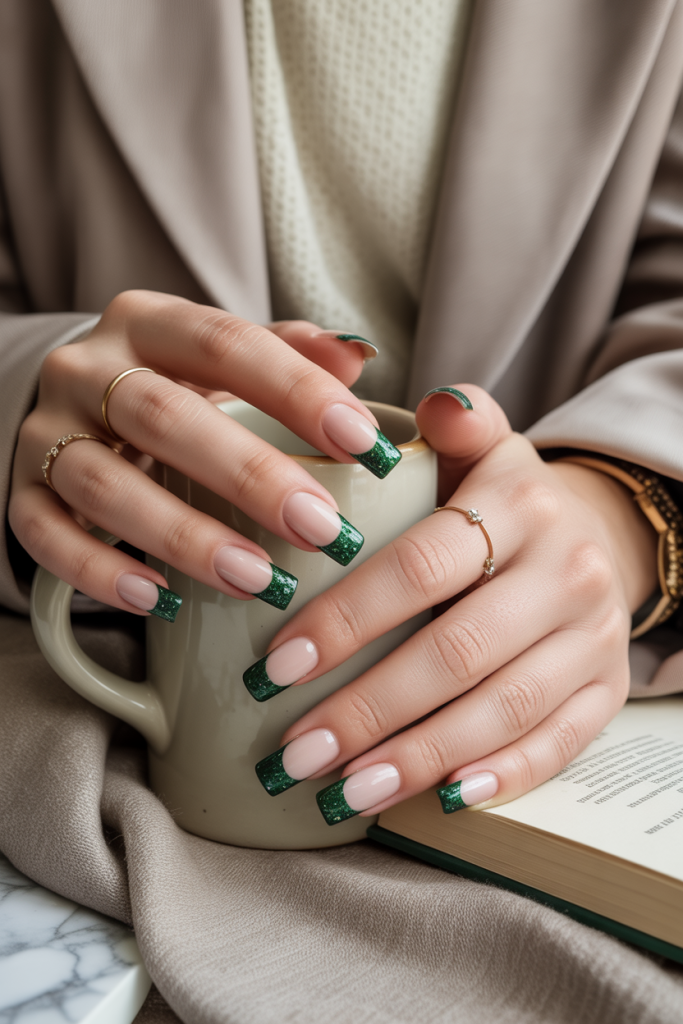 Forest Green Glitter Tips