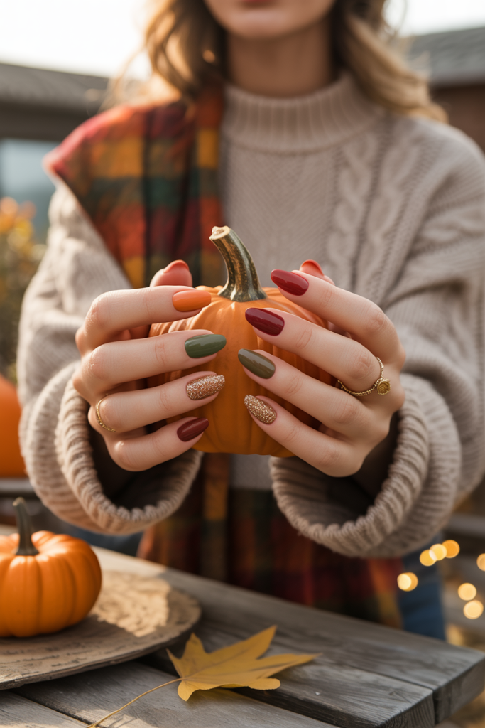 Glitter Pumpkin Patch Nails