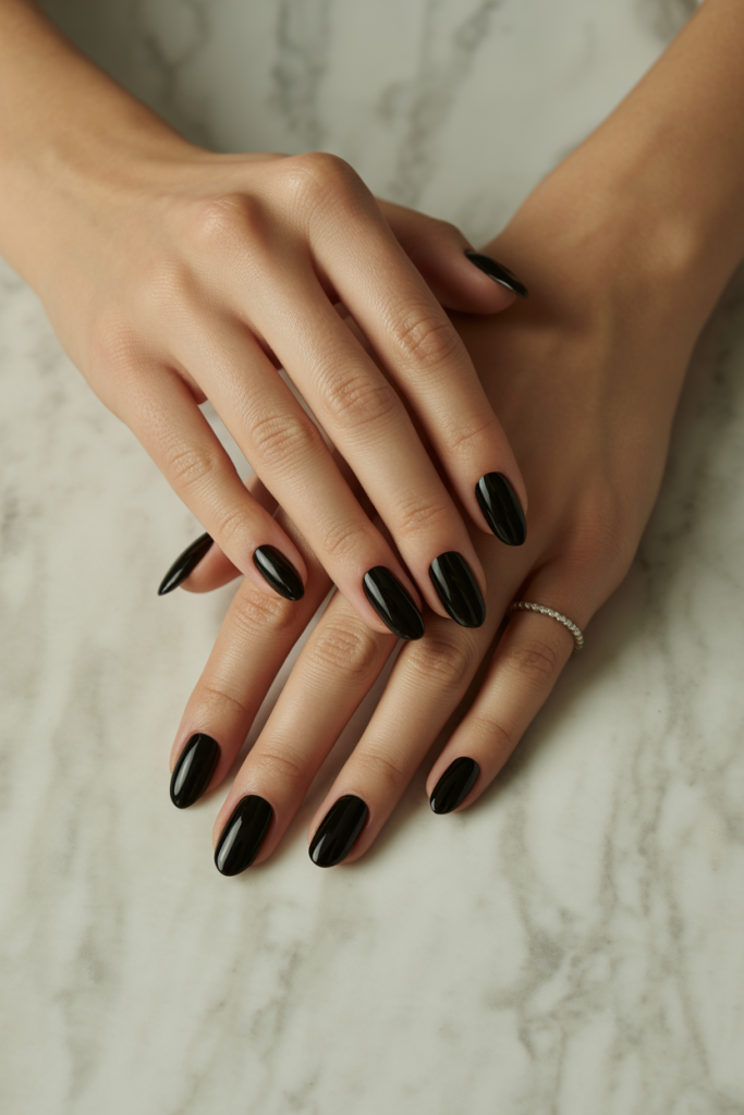 Glossy Black Gel Nails