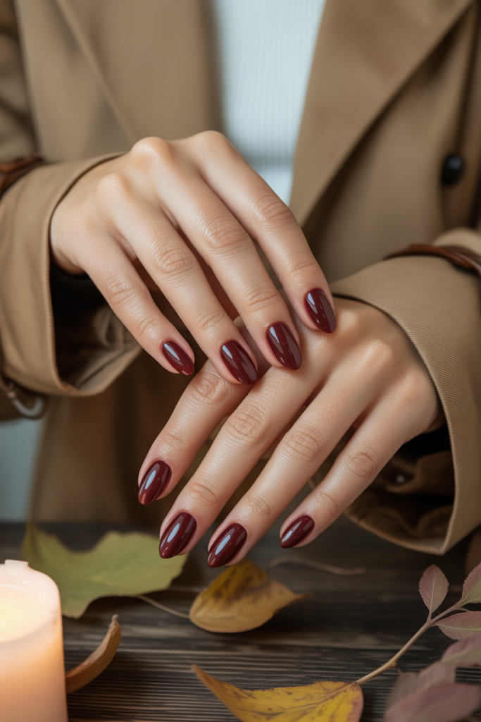 Glossy Burgundy Gel Nails