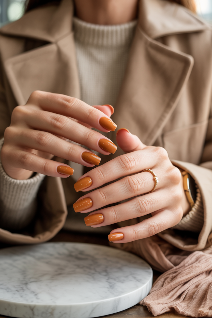 Glossy Caramel Nails
