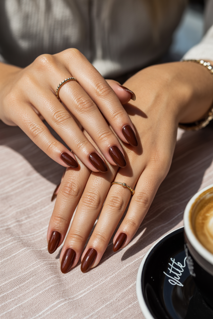 Glossy Chocolate Brown Gel Nails