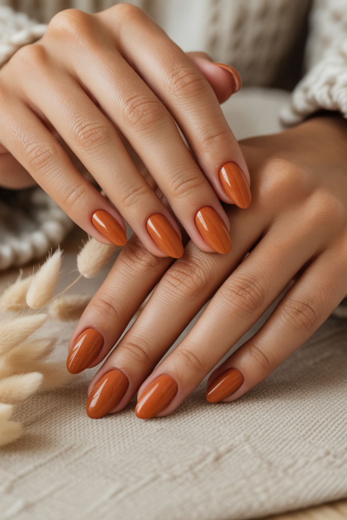 Glossy Clay Orange Gel Nails