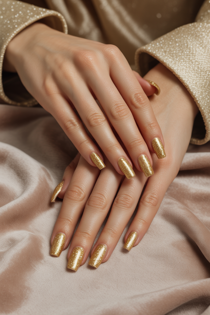 Golden Glitter Gel Nails