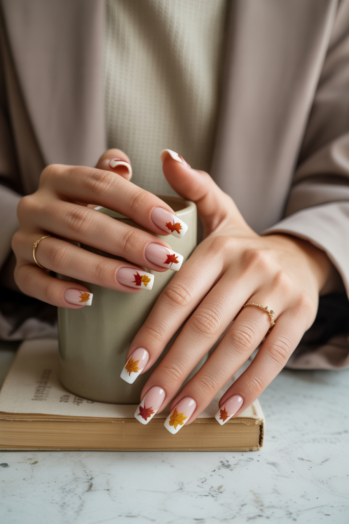 Maple Leaf Art on French Tips