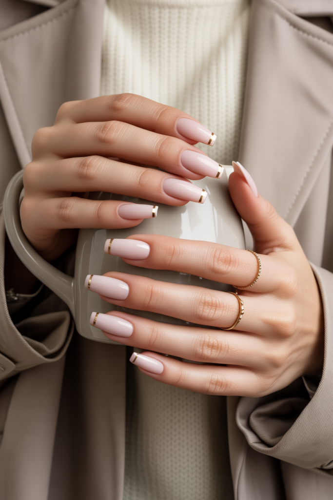 Matte Nude Acrylics with Gold Stripe