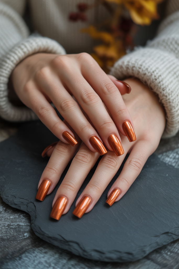 Metallic Copper Gel Nails