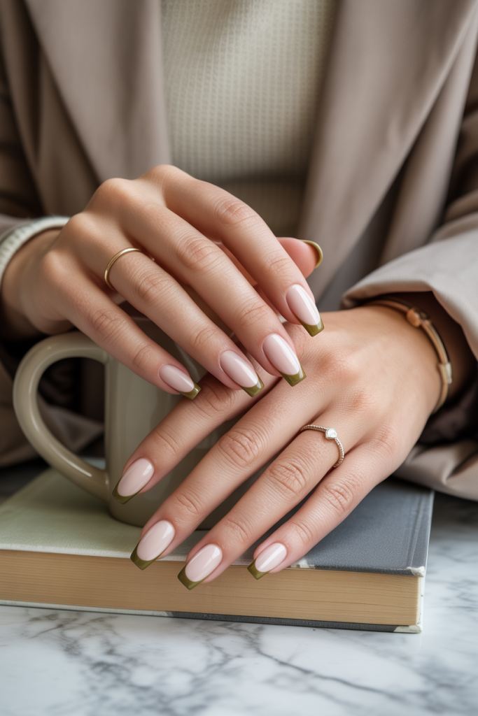 Olive French Tips with Matte Nude