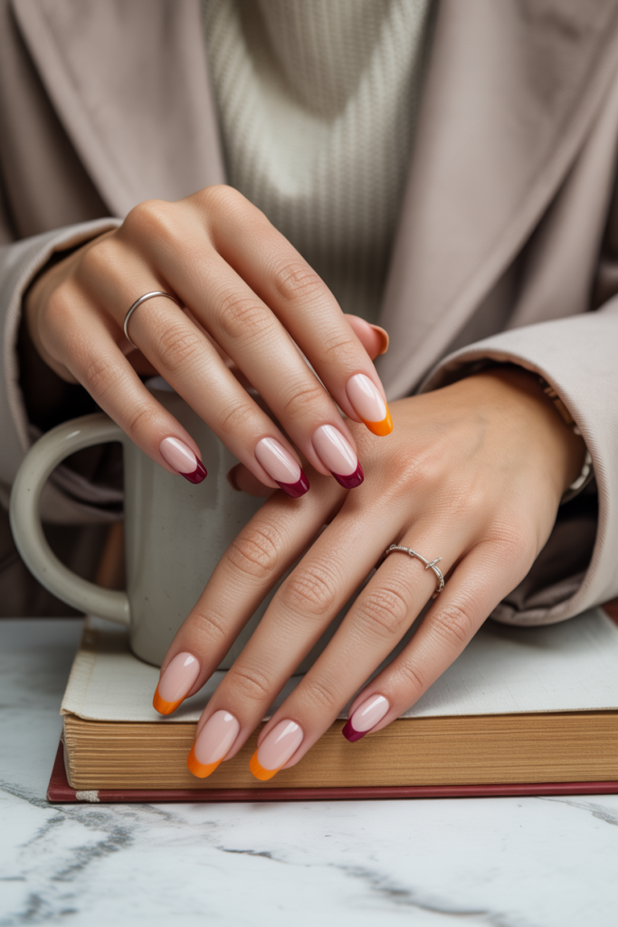 Orange to burgundy ombre