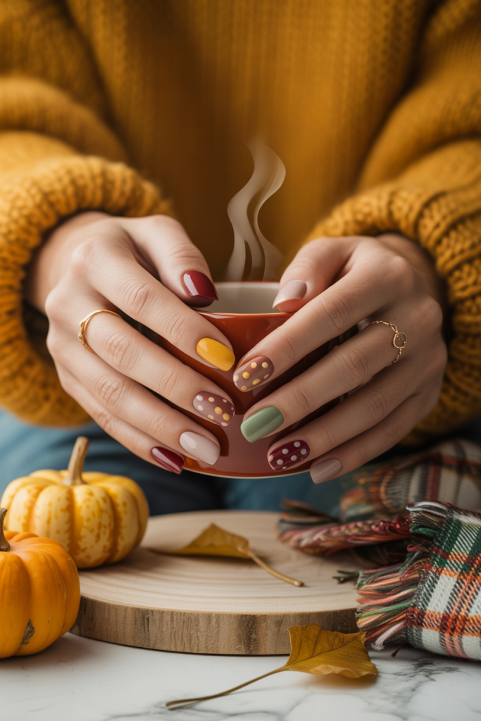 Polka Dot Fall Nails