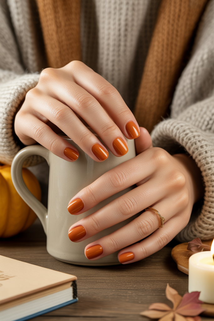 Short Rust-Orange Nails
