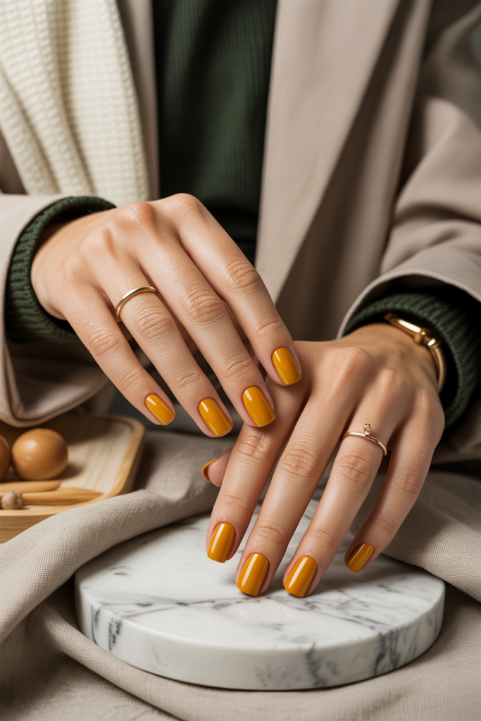 Single-Color Mustard Nails
